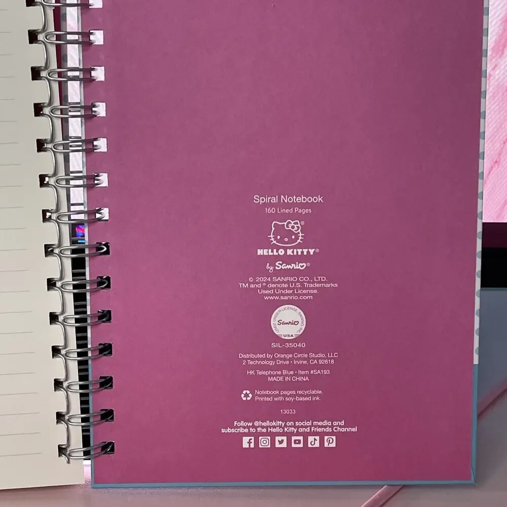 Hello Kitty Hard Cover Notebook Journal Spiral Blue Polka Dot Phone 2024 Sanrio